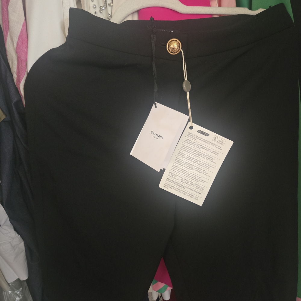 Authentic Balmain Black Wool Shorts with Signature Gold Button